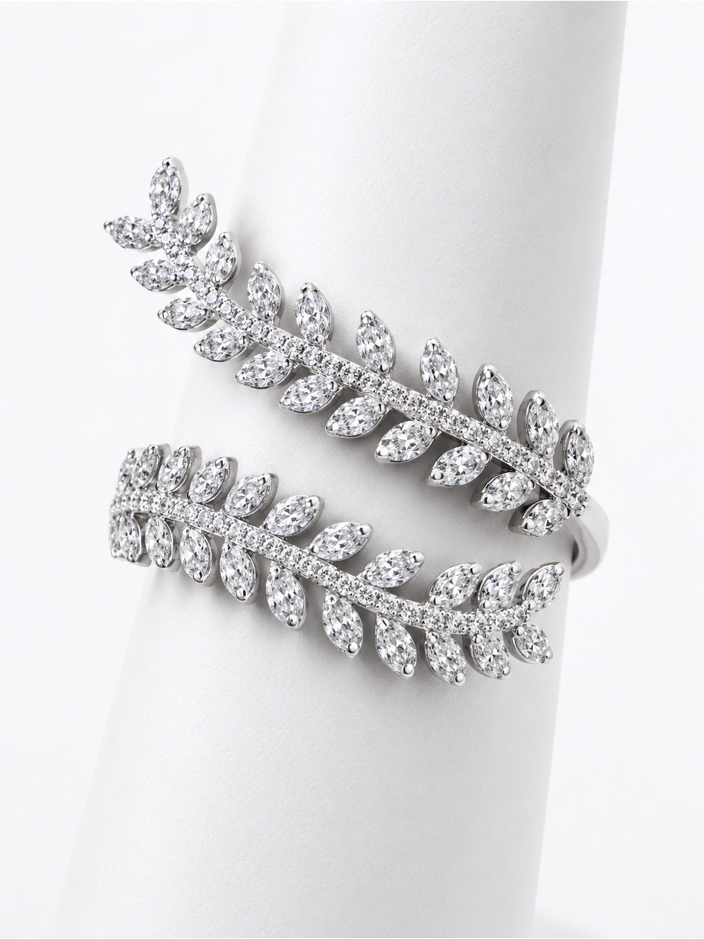 Silver Leaf Crystal Wrap ring - Women Jewelry size 10